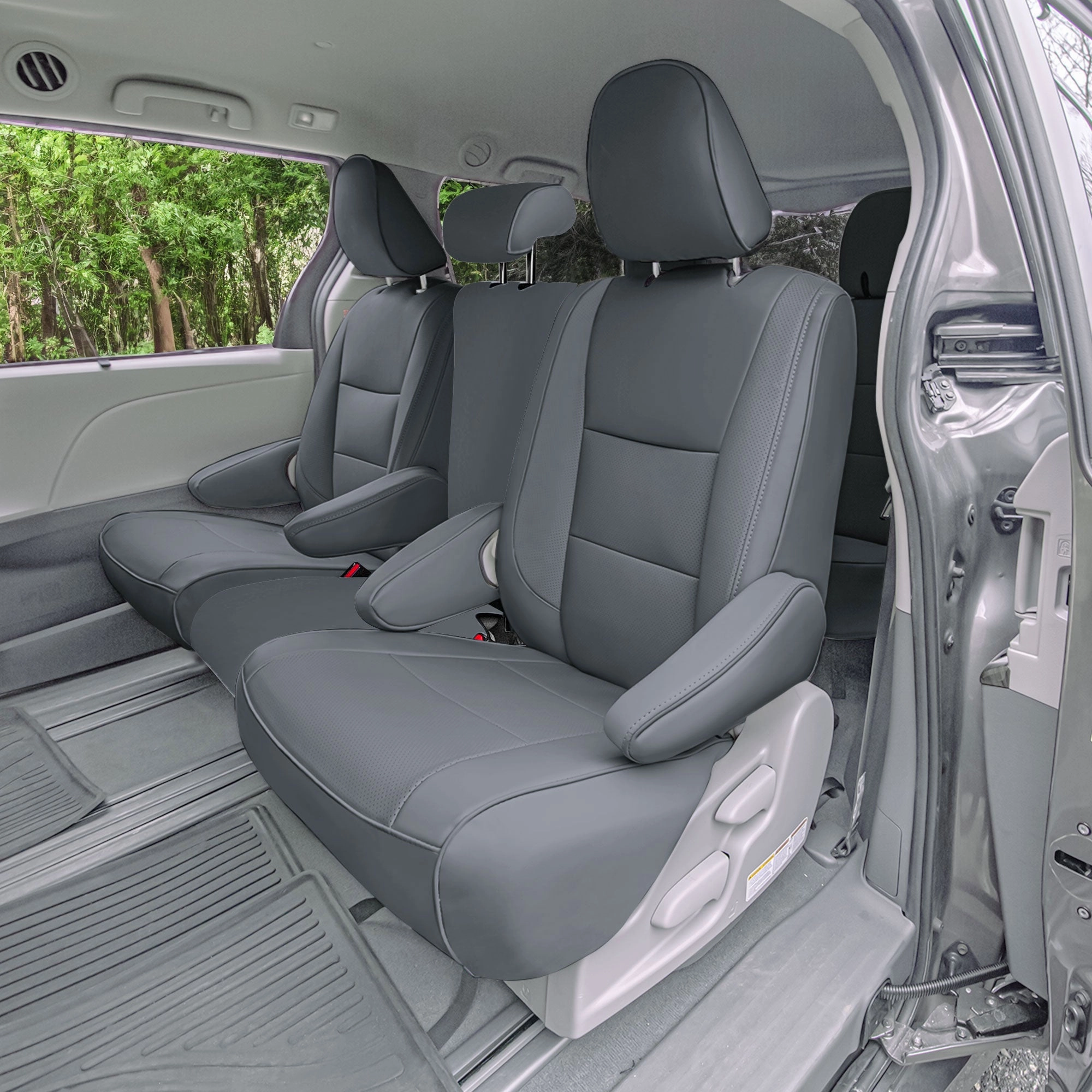 Toyota Sienna 8 Passenger 2011 - 2020 - 2nd Row Set Seat Covers - Solid Gray Faux Leather