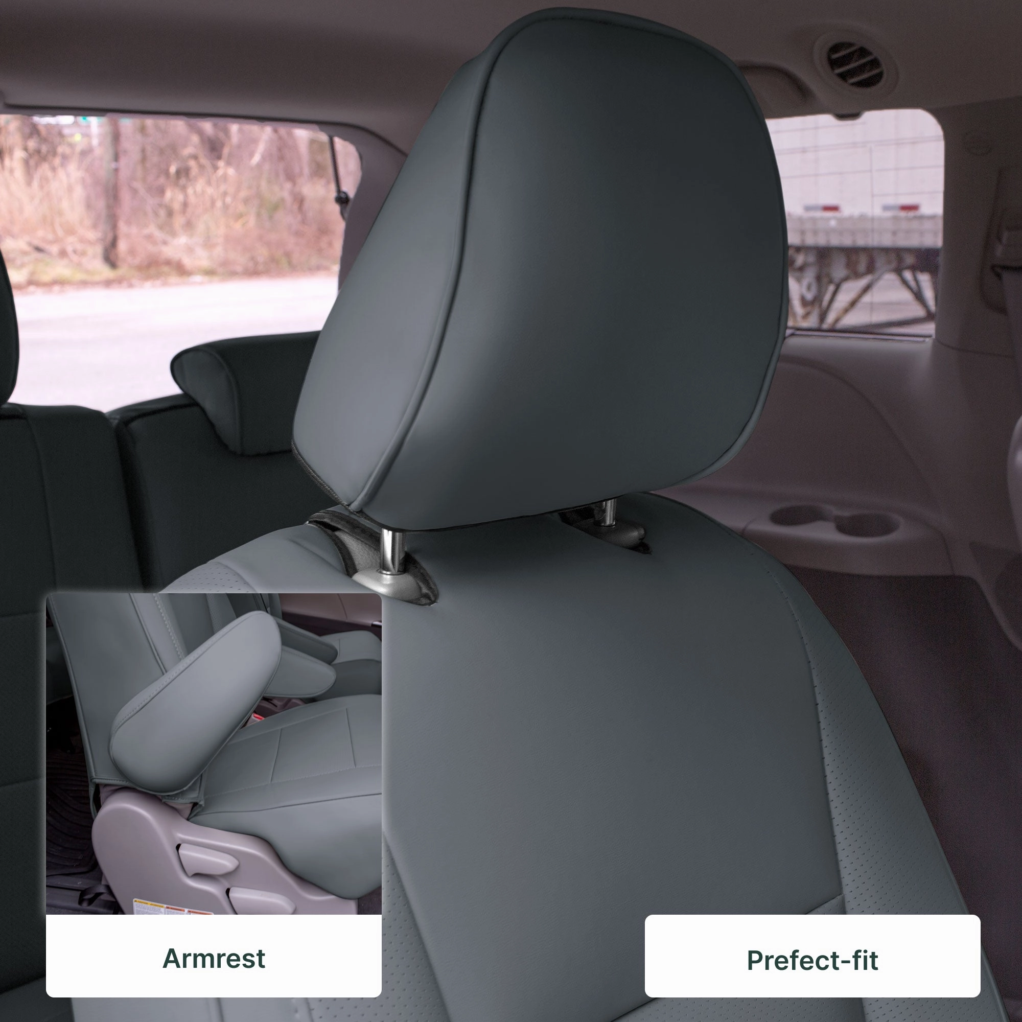 Toyota Sienna 8 Passenger 2011 - 2020 - 2nd Row Set Seat Covers - Solid Gray Faux Leather
