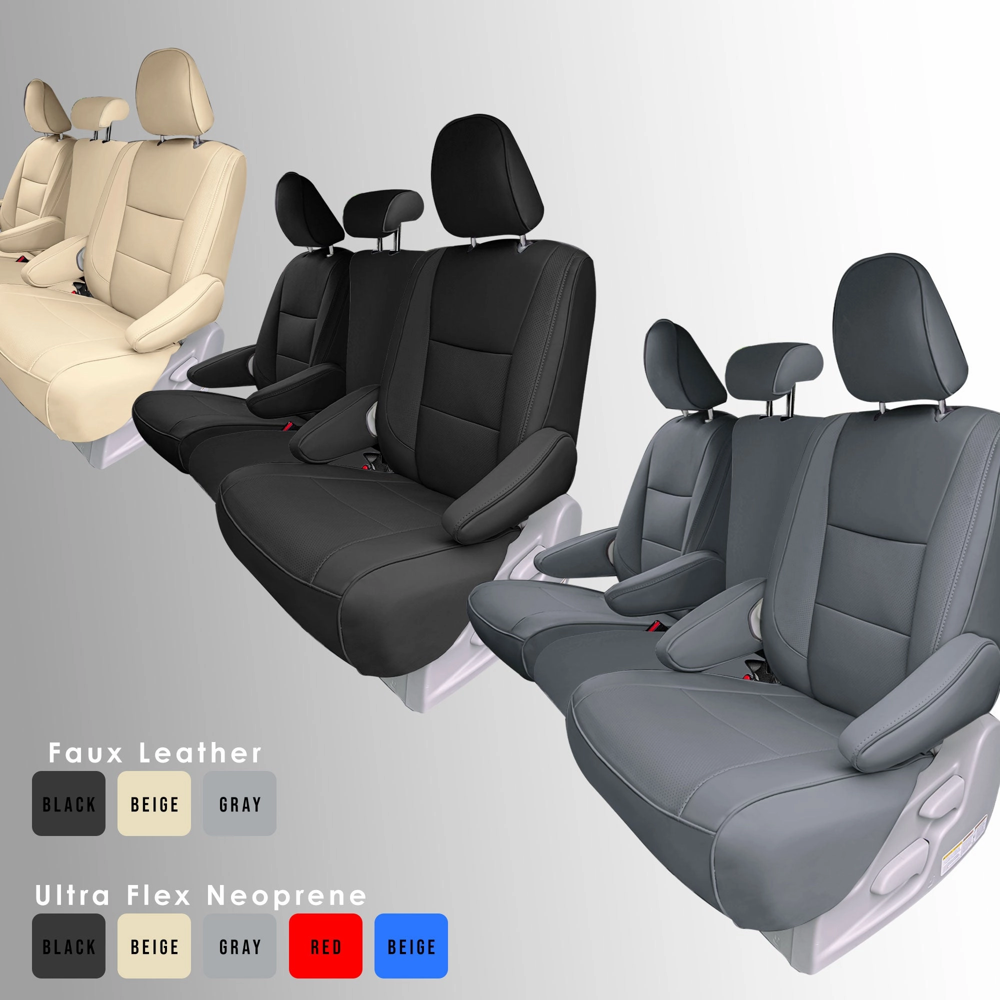 Toyota Sienna 8 Passenger 2011 - 2020 - 2nd Row Set Seat Covers - Solid Gray Faux Leather