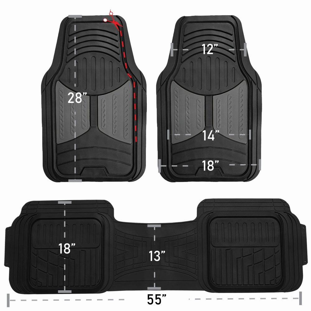Trimmable Heavy Duty Non-Slip Rubber Floor Mats - Full Set Burgundy