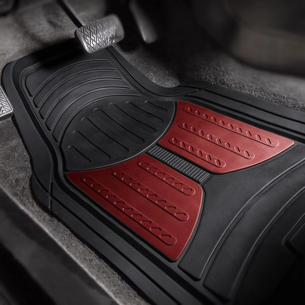 Trimmable Heavy Duty Non-Slip Rubber Floor Mats - Full Set Burgundy