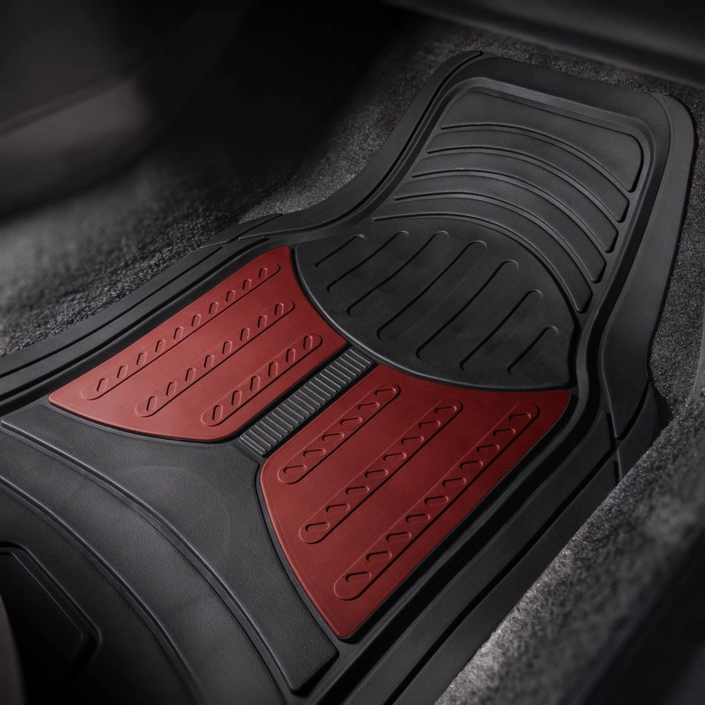 Trimmable Heavy Duty Non-Slip Rubber Floor Mats - Full Set Burgundy