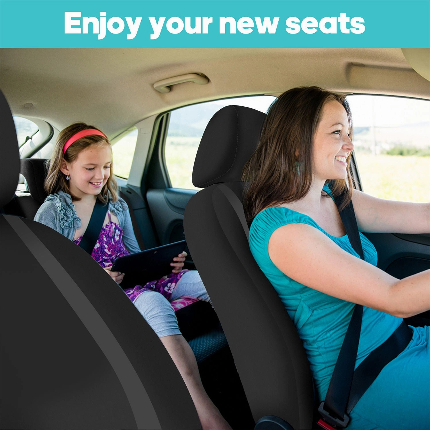 Unique Flat Cloth Seat Covers - Front Set Black