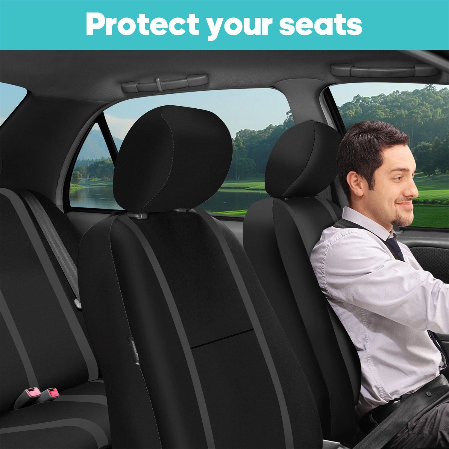 Unique Flat Cloth Seat Covers - Front Set Black