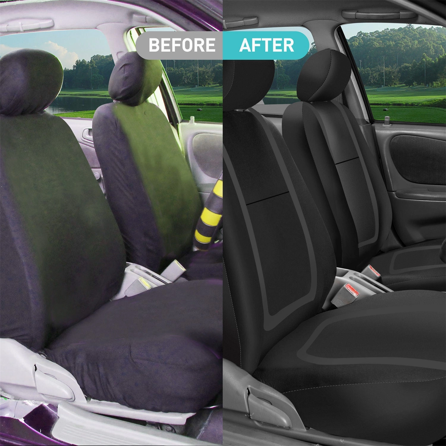 Unique Flat Cloth Seat Covers - Front Set Black