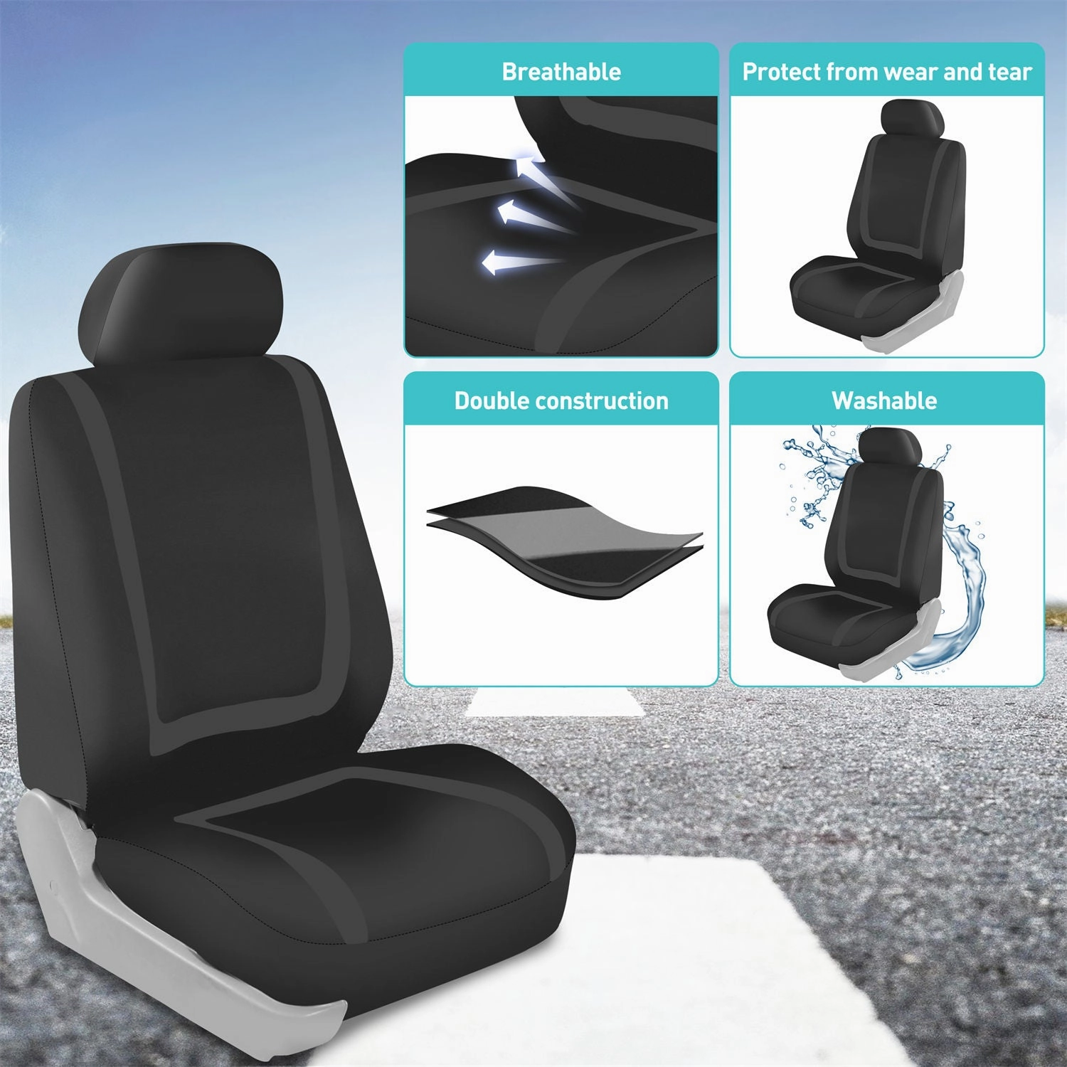 Unique Flat Cloth Seat Covers - Front Set Black
