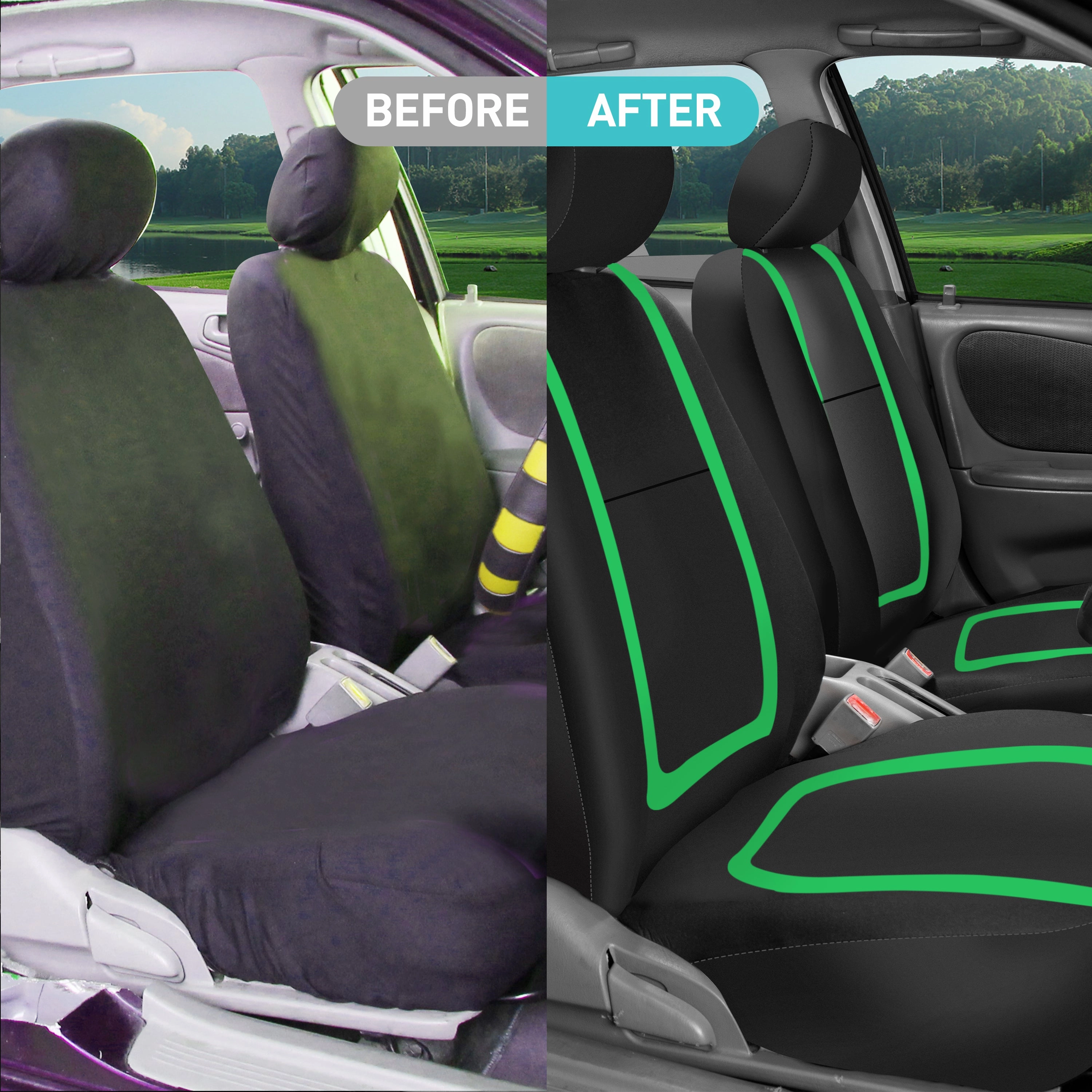 Unique Flat Cloth Seat Covers - Front Set Green