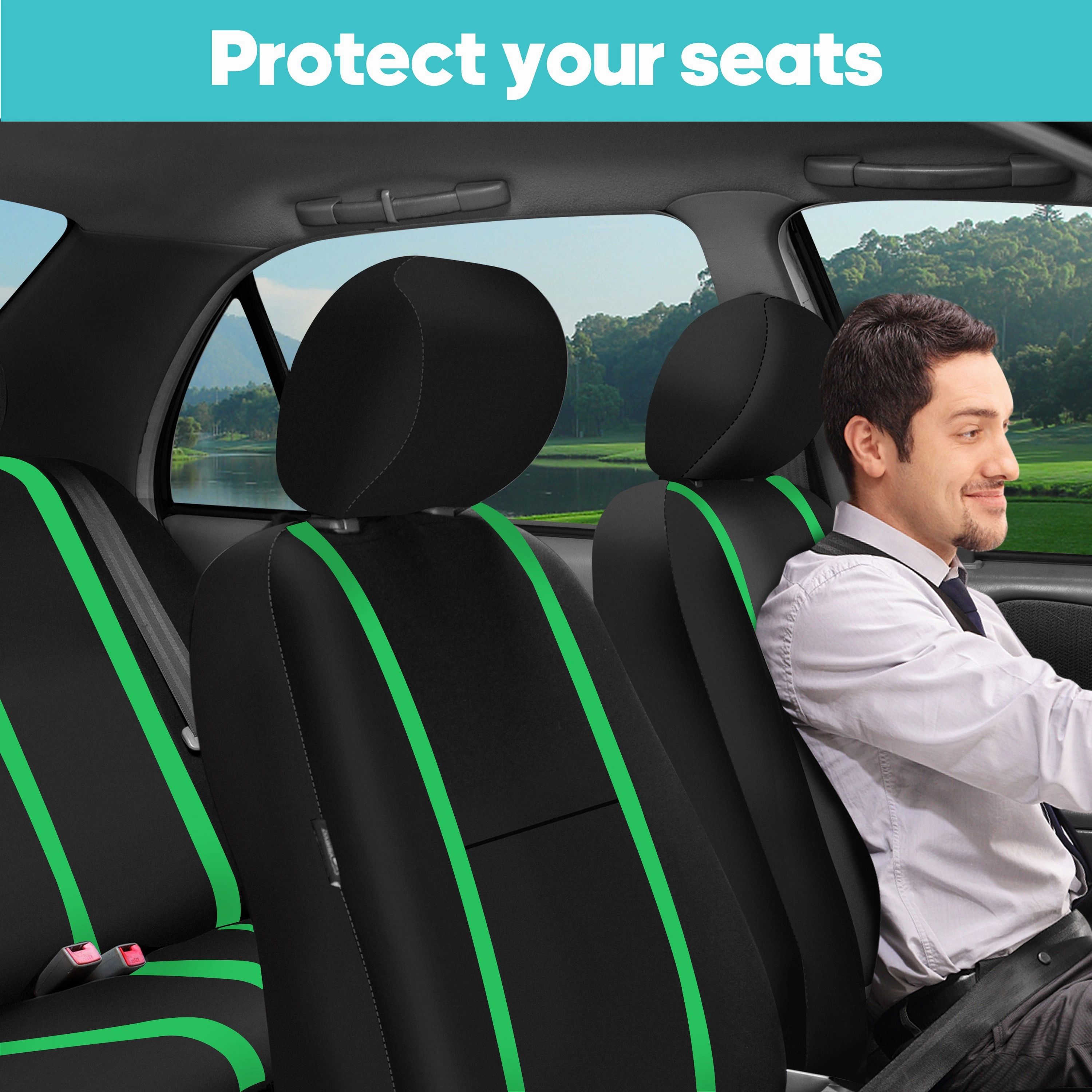 Unique Flat Cloth Seat Covers - Front Set Green